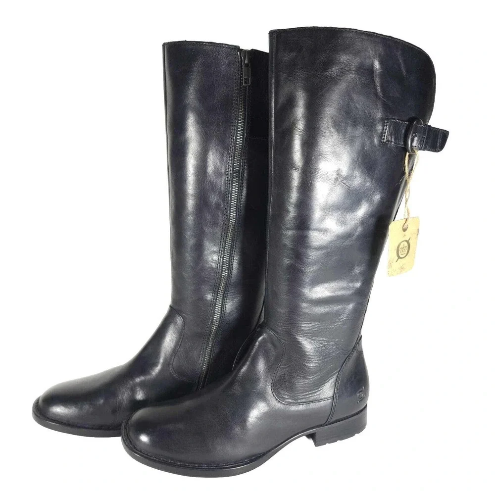 Born Women's Lottie US 8,5M Black Leather Side Zip Knee High Tall Riding Boots